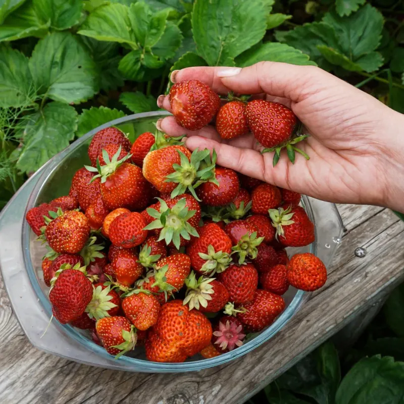 handpicked strawberries in bowl